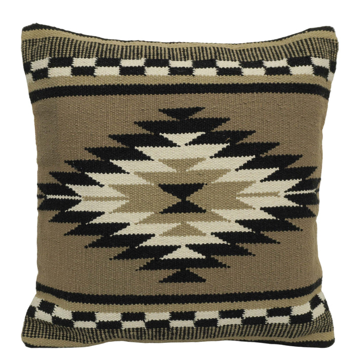 Handwoven Cotton Cushion Cover 45x45 cm | Geometric Tribal Pattern | Woven Decorative Throw Pillow Cover | Beige, Black & Ivory | Hidden Zipper