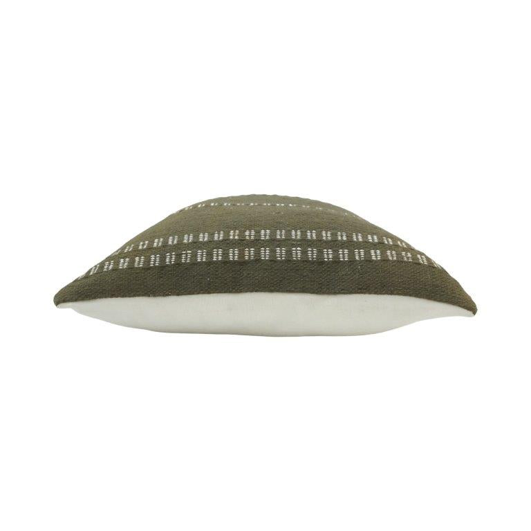 Handwoven Cotton Cushion Cover 45x45 cm | Olive Green Striped Handmade Decorative Pillow Cover - Bulk manufacturer & supplier from Panipat, India