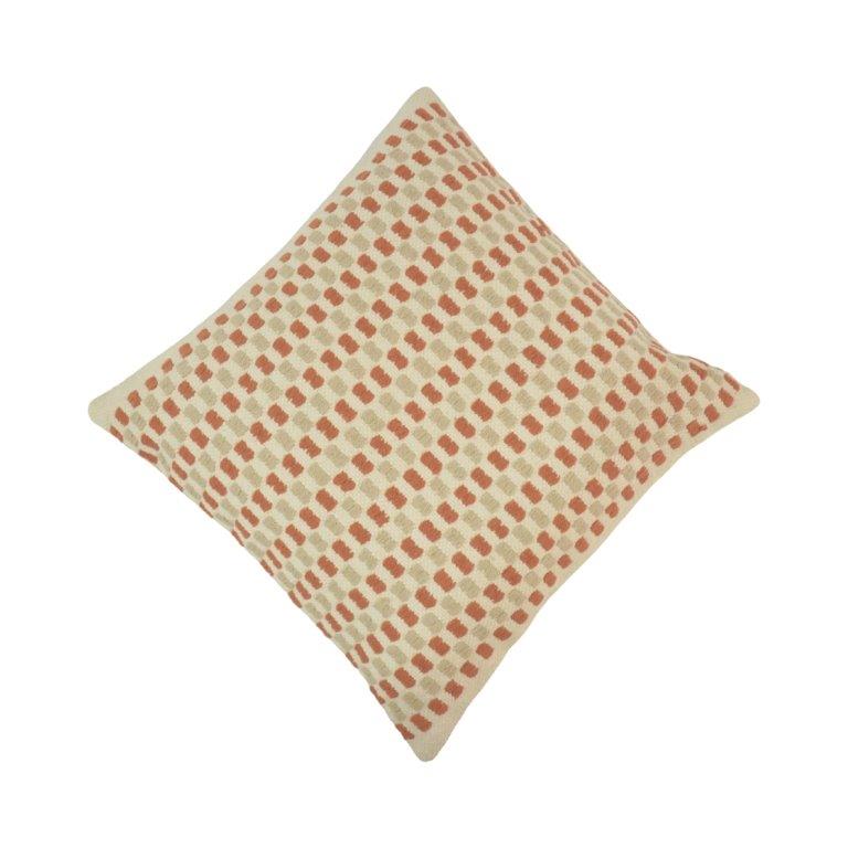 Handmade Textured Cotton Cushion Cover 45x45 cm | Woven Geometric Throw Pillow Cover in Rust & Ivory