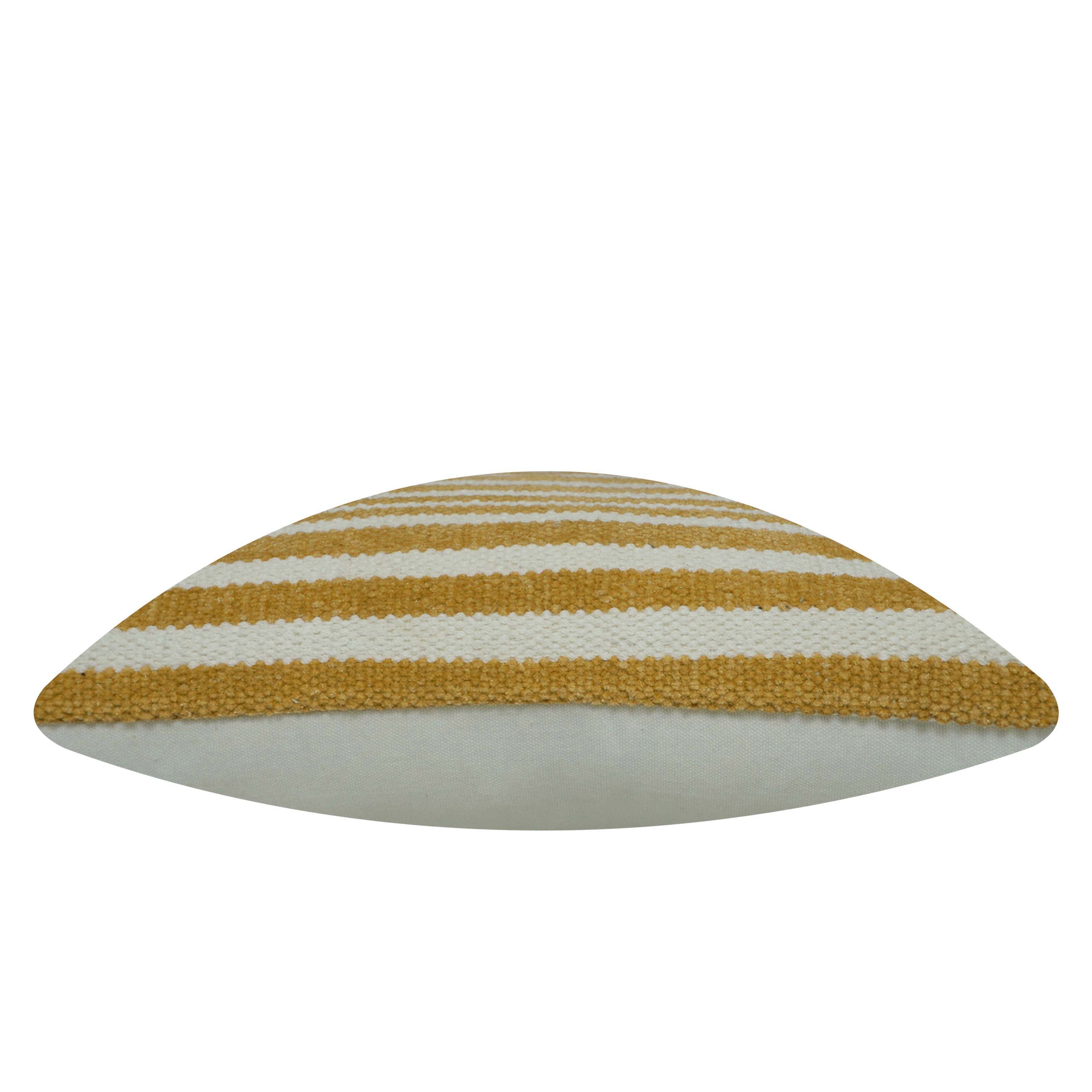 Handwoven Cotton Striped Cushion Cover 45x45 cm | Woven Textured Throw Pillow Cover | Natural & Mustard | Modern Boho Home Décor | Hidden Zip | 18x18 Inch
