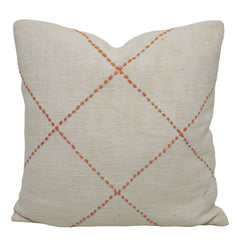 Hand Embroidered Cotton Cushion Cover 45x45 cm | Geometric Diamond Stitch Design | Decorative Throw Pillow Cover with Concealed Zip | Natural & Terracotta