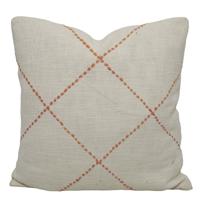 Hand Embroidered Cotton Cushion Cover 45x45 cm | Geometric Diamond Stitch Design | Decorative Throw Pillow Cover with Concealed Zip | Natural & Terracotta