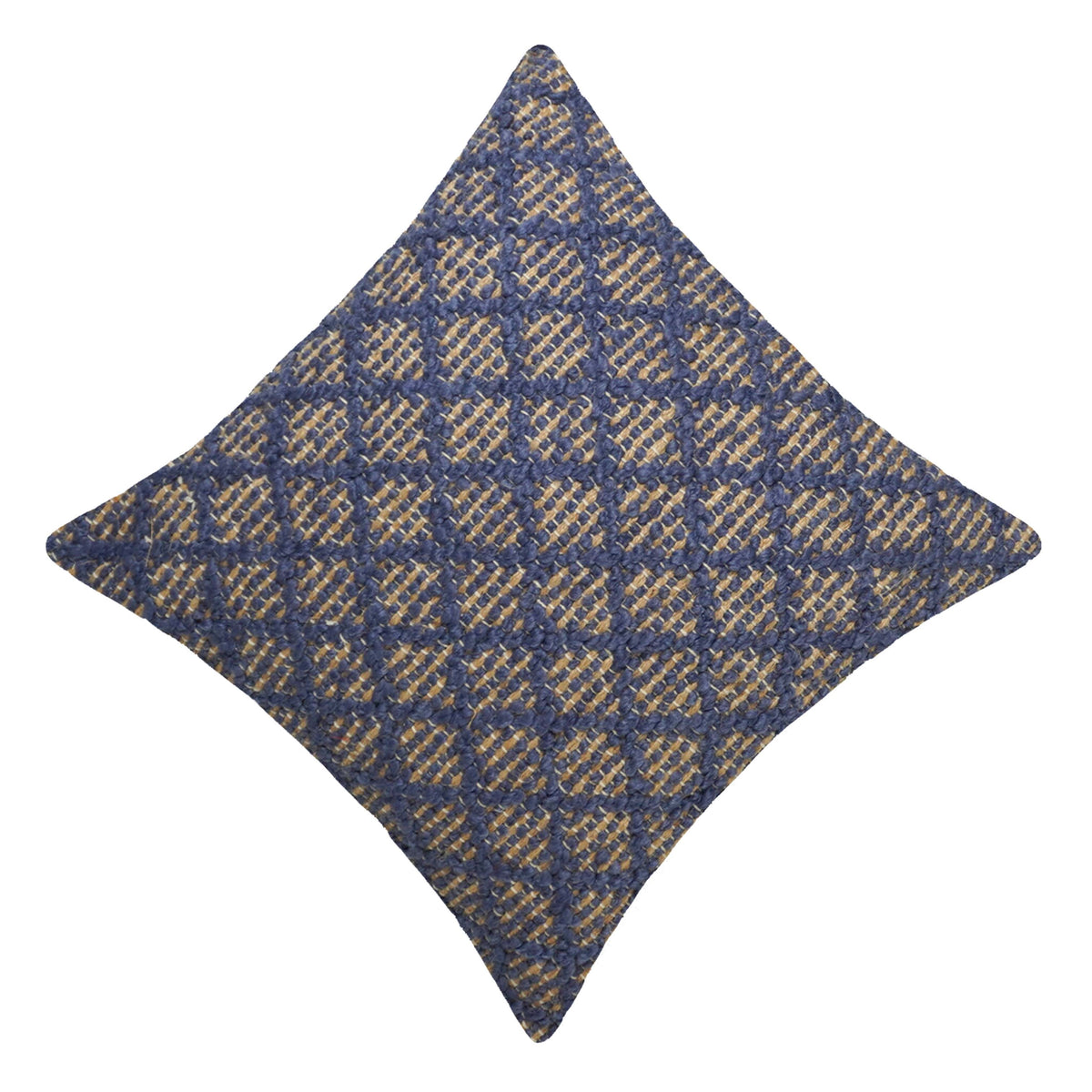 Handwoven Jute Cushion Cover 45x45 cm | Blue & Natural Diamond Pattern Decorative Throw Pillow Cover | Rustic Boho Farmhouse Cushion Case with Hidden Zipper