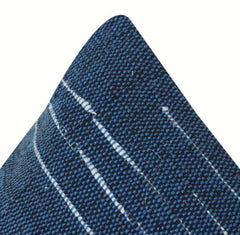 Handwoven Indigo Cotton Cushion Cover with Minimal Striped Design | 18x18 Inch Decorative Pillow Cover