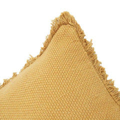 Solid Textured Cotton Cushion Cover with Fringed Edges – Mustard Yellow | Soft Woven Decorative Pillow Cover | 18x18 Inch