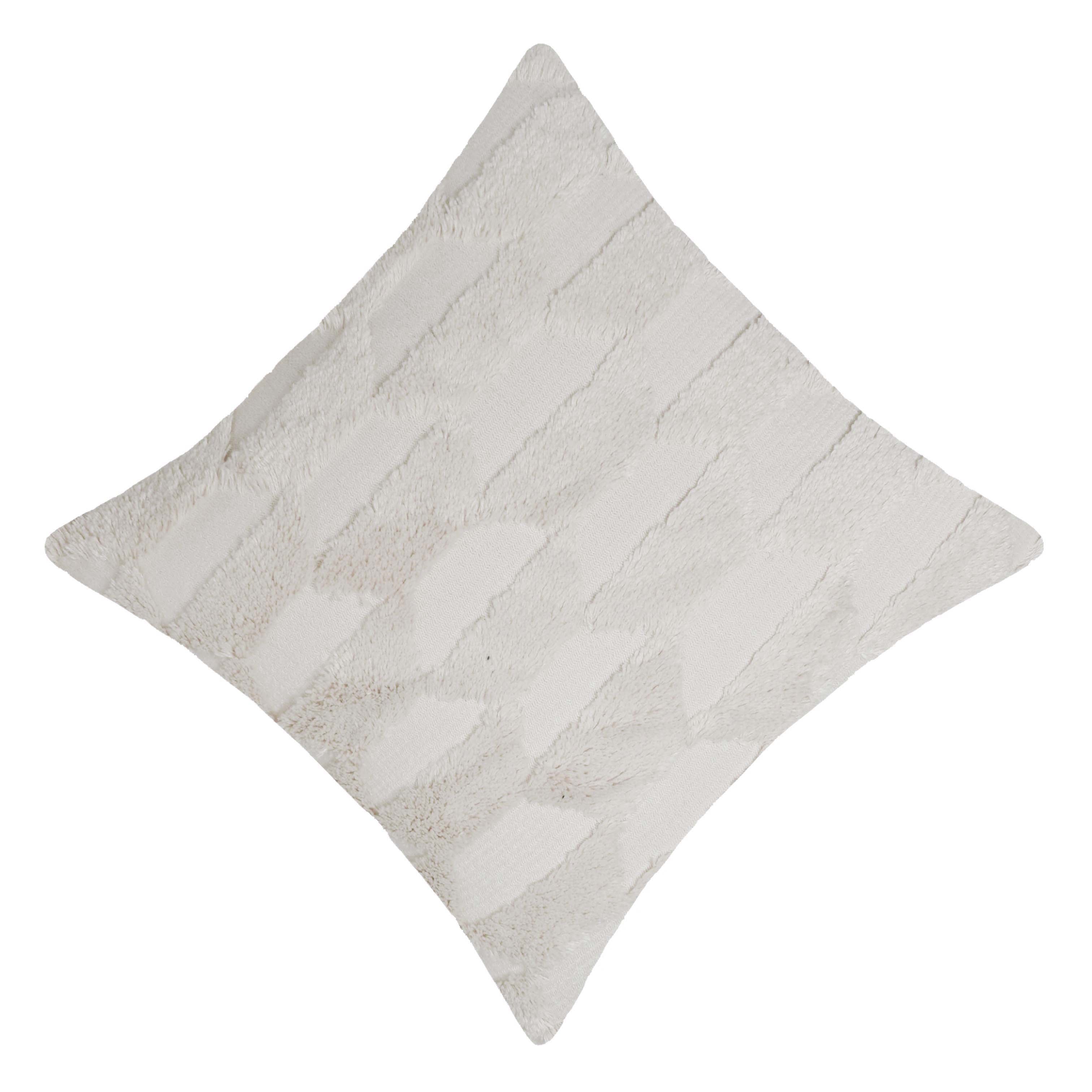 Handwoven Tufted Cotton Cushion Cover – Ivory Abstract Geometric Textured Design, 45x45 cm