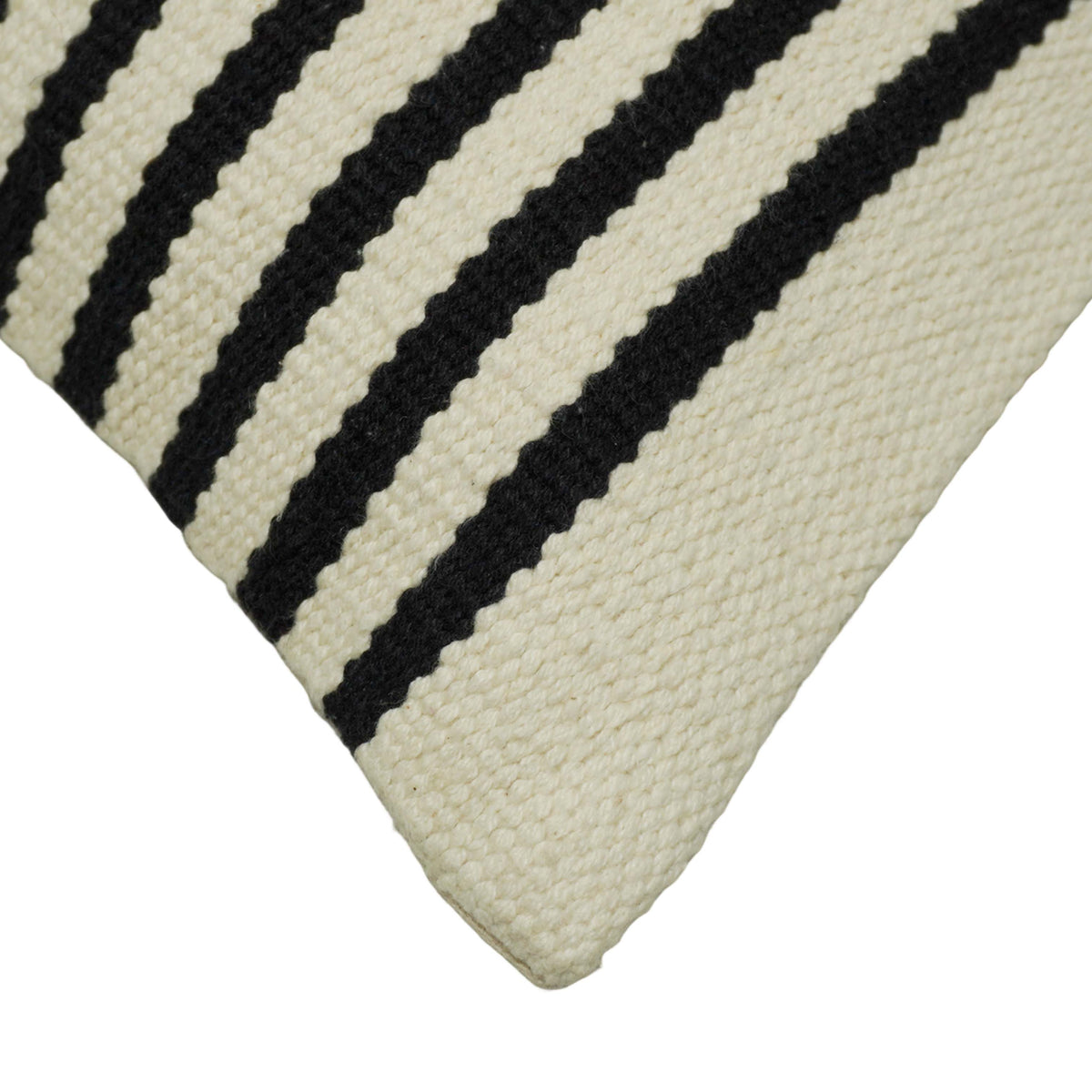 Handwoven Cotton Striped Cushion Cover 45x45 cm | Black & Ivory Woven Throw Pillow Cover | Modern Boho Farmhouse Decorative Cushion Cover | Hidden Zip