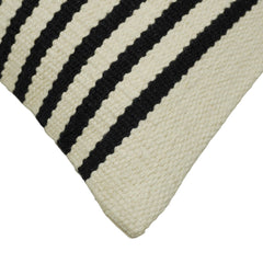 Handwoven Cotton Striped Cushion Cover 45x45 cm | Black & Ivory Woven Throw Pillow Cover | Modern Boho Farmhouse Decorative Cushion Cover | Hidden Zip