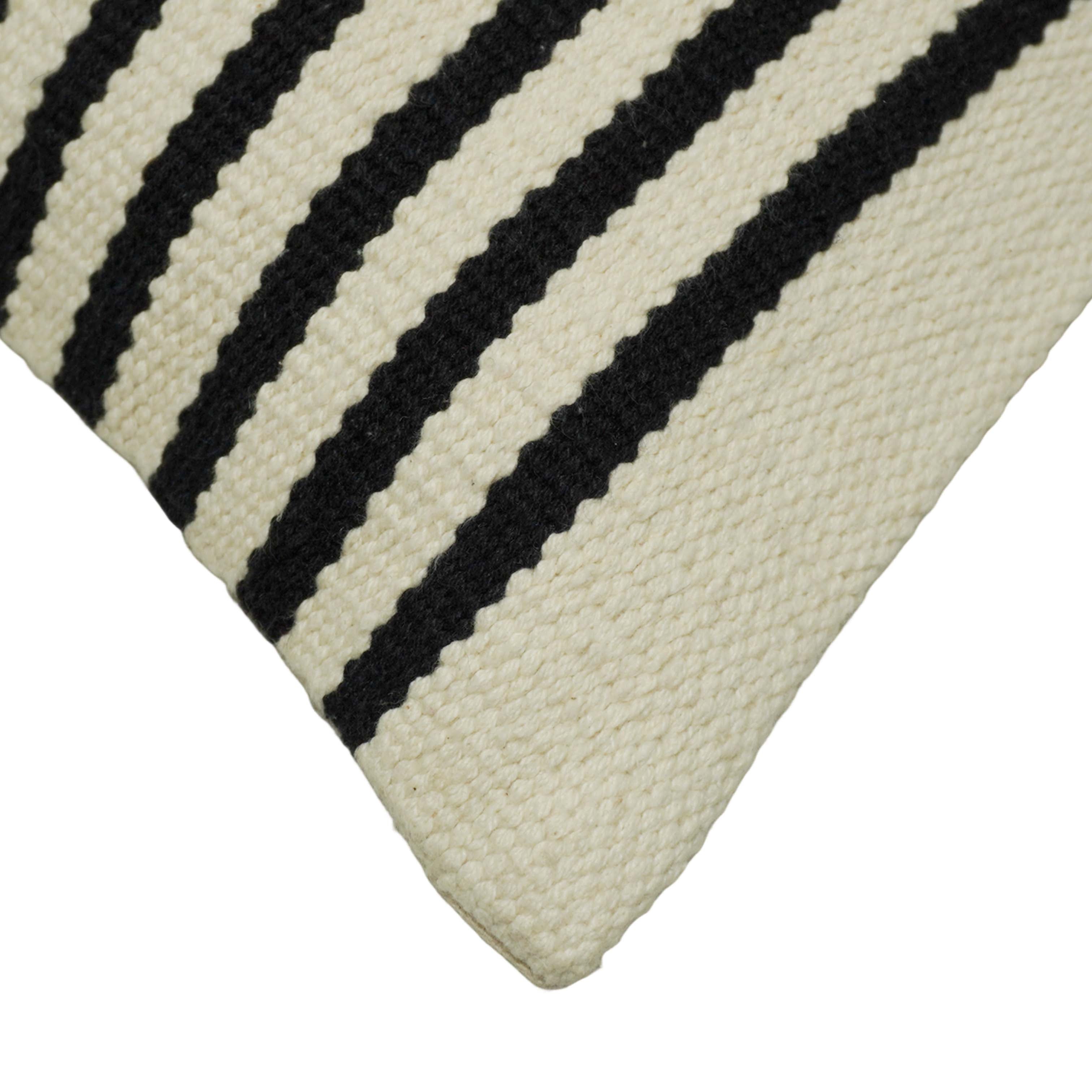 Handwoven Cotton Striped Cushion Cover 45x45 cm | Black & Ivory Woven Throw Pillow Cover | Modern Boho Farmhouse Decorative Cushion Cover | Hidden Zip