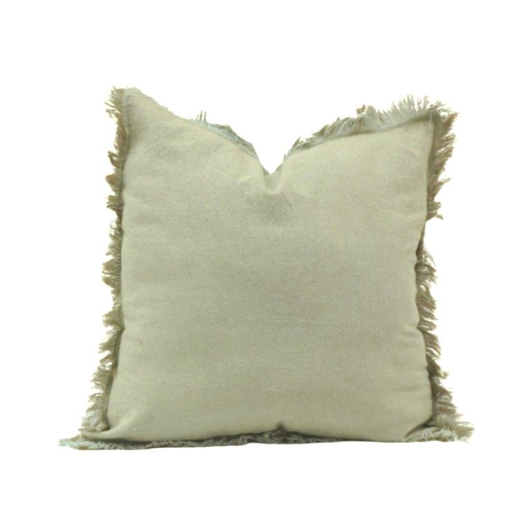 Sage Green Velvet Cushion Cover with Frayed Edges – Soft Decorative Throw Pillow Cover 45x45 cm - Bulk manufacturer & supplier from Panipat, India