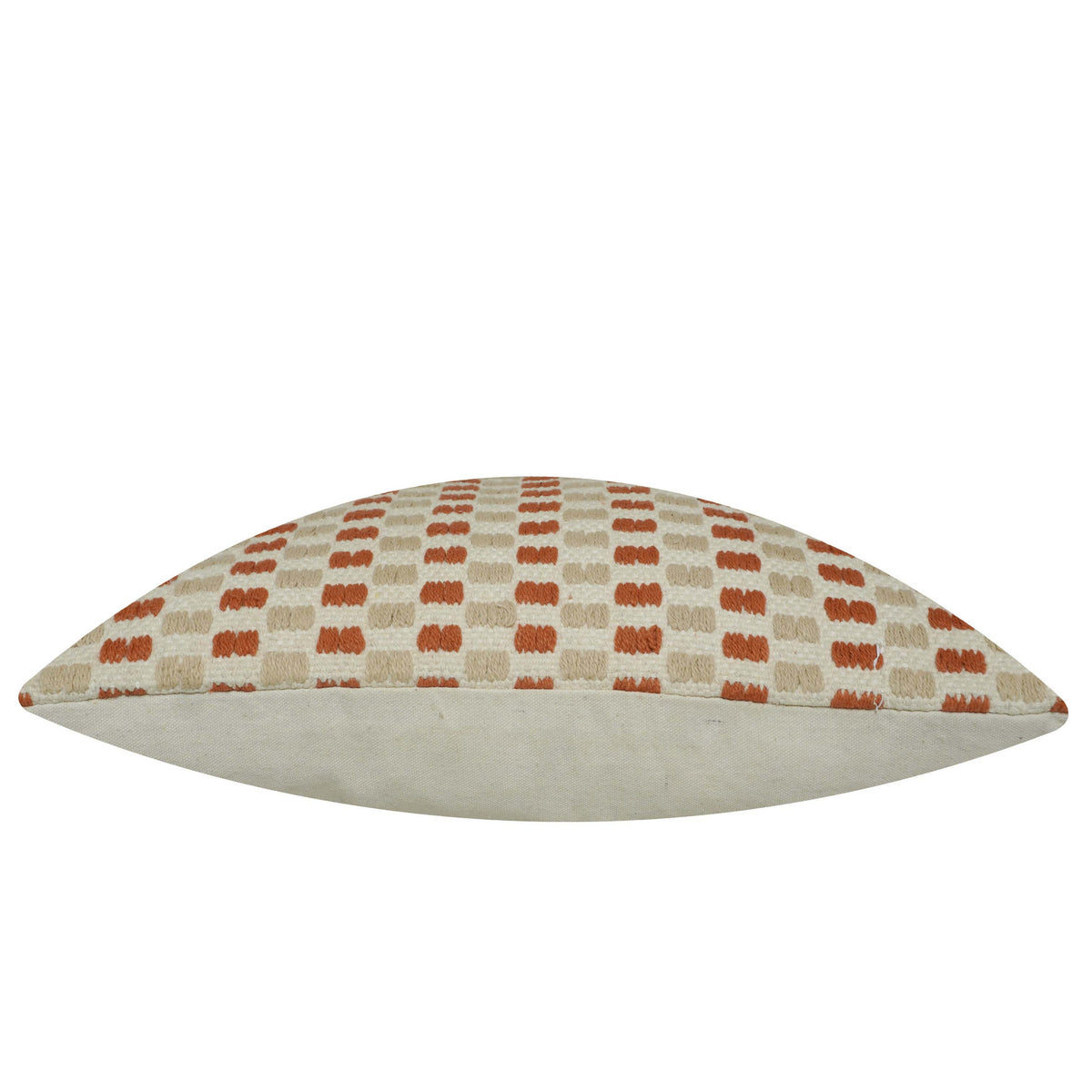 Handwoven Cotton Cushion Cover 45x45 cm – Ivory & Rust Geometric Textured Design, Boho Decorative Pillow Cover