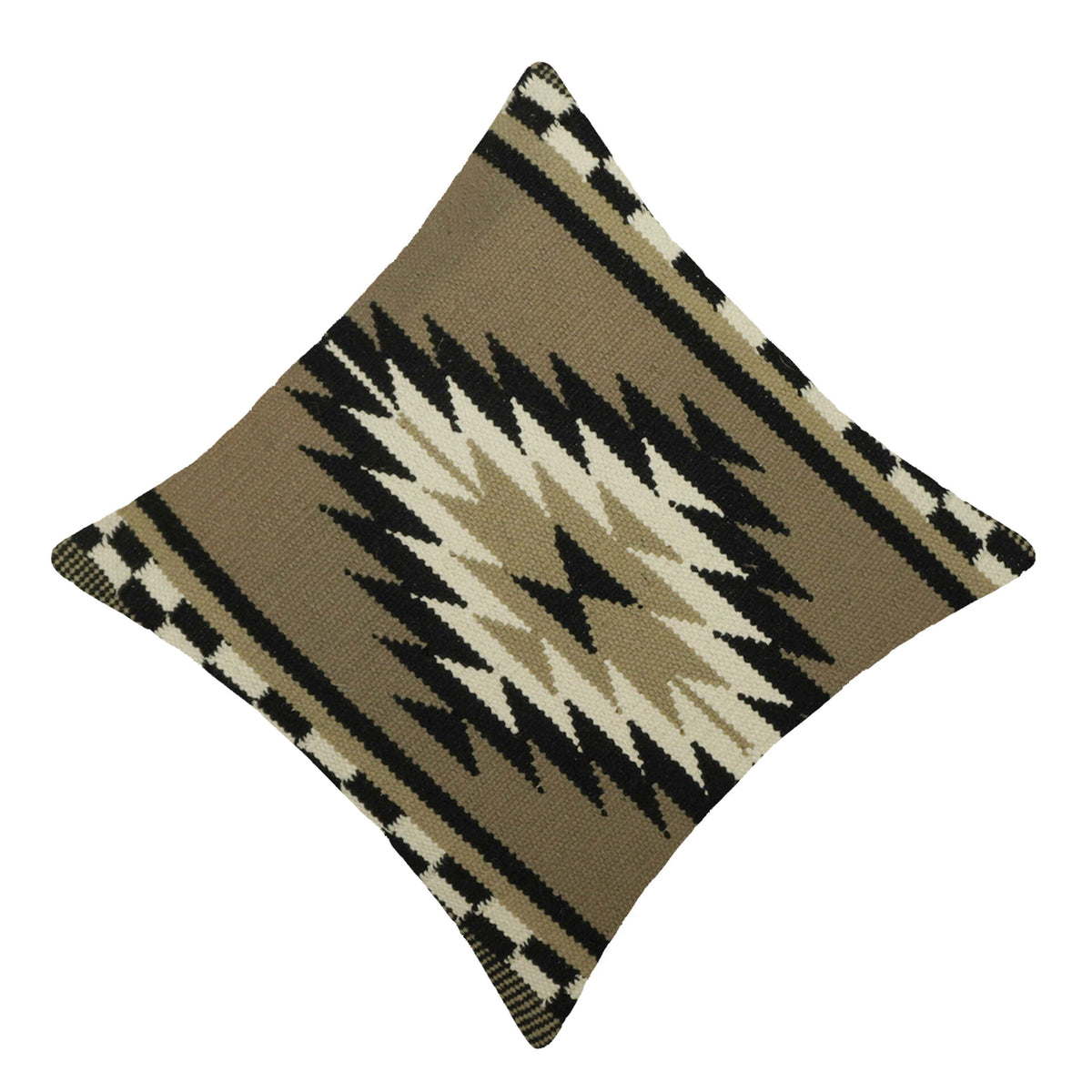 Handwoven Cotton Cushion Cover 45x45 cm | Geometric Tribal Pattern | Woven Decorative Throw Pillow Cover | Beige, Black & Ivory | Hidden Zipper