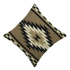 Handwoven Cotton Cushion Cover 45x45 cm | Geometric Tribal Pattern | Woven Decorative Throw Pillow Cover | Beige, Black & Ivory | Hidden Zipper
