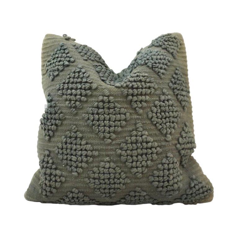 Handmade Tufted Cotton Cushion Cover 45x45 cm | Textured Geometric Boho Pillow Cover | Sage Green Decorative Cushion - Bulk manufacturer & supplier from Panipat, India