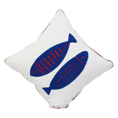 Embroidered Cotton Cushion Cover 45x45 cm – Blue Fish Motif | Nautical Decorative Pillow Case