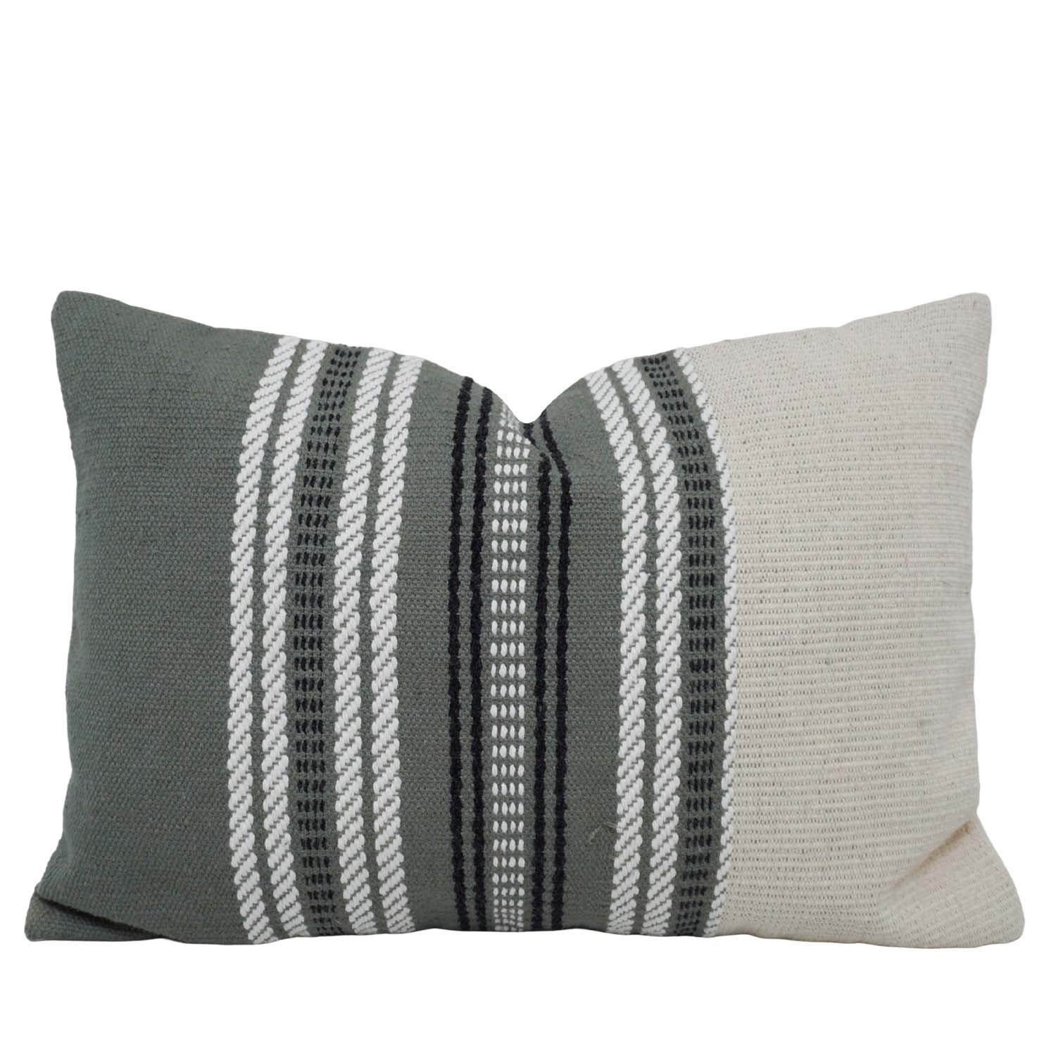 Handmade Woven Cotton Cushion Cover 40 x 60 cm | Modern Striped Textured Lumbar Cushion Cover | Decorative Sofa & Bed Pillow Cover with Concealed Zipper