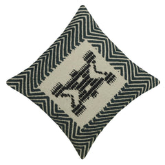 Handwoven Cotton Cushion Cover 45x45 cm | Black & Ivory Geometric Woven Throw Pillow Cover | Artisan Handmade Decorative Cushion Cover with Concealed Zip