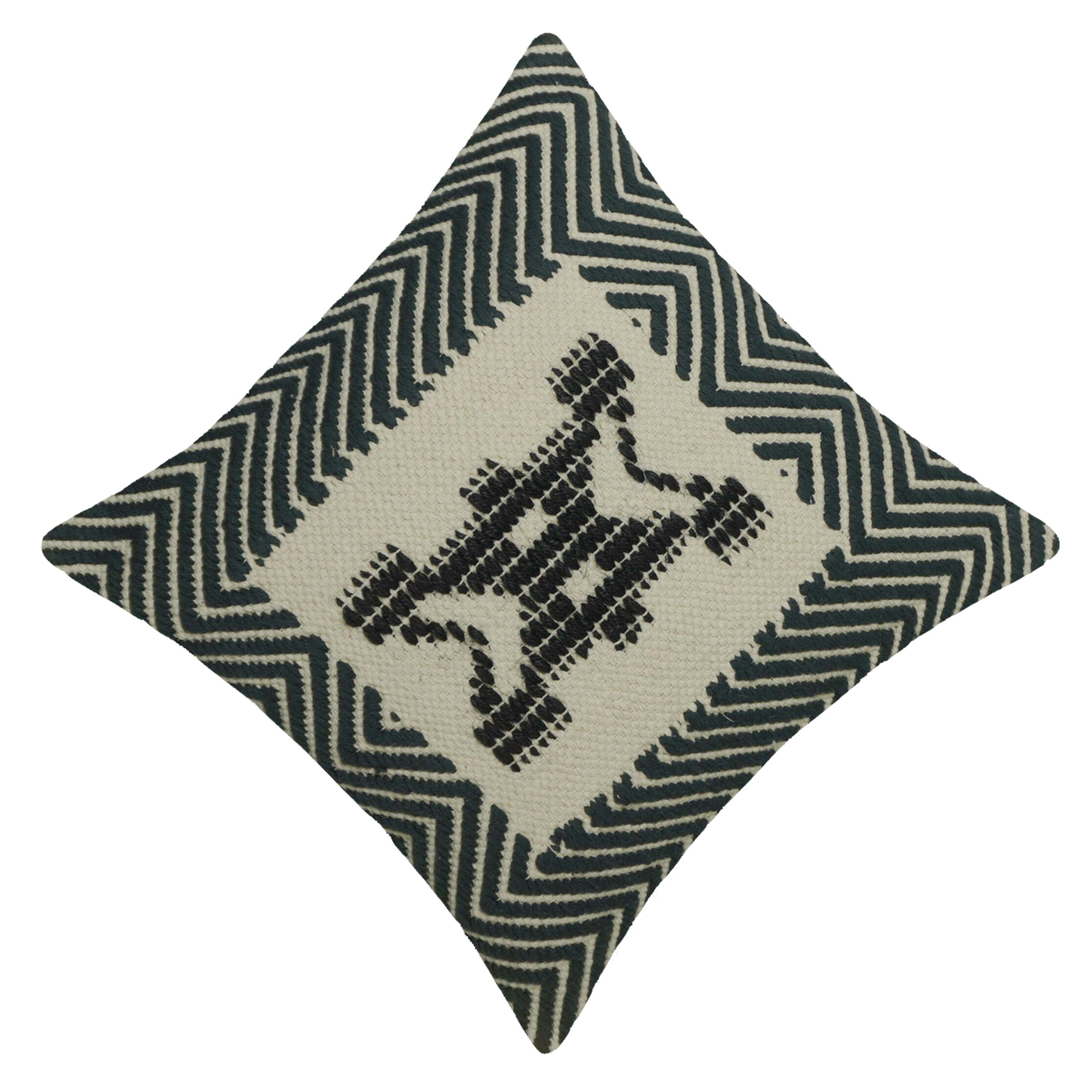 Handwoven Cotton Cushion Cover 45x45 cm | Black & Ivory Geometric Woven Throw Pillow Cover | Artisan Handmade Decorative Cushion Cover with Concealed Zip