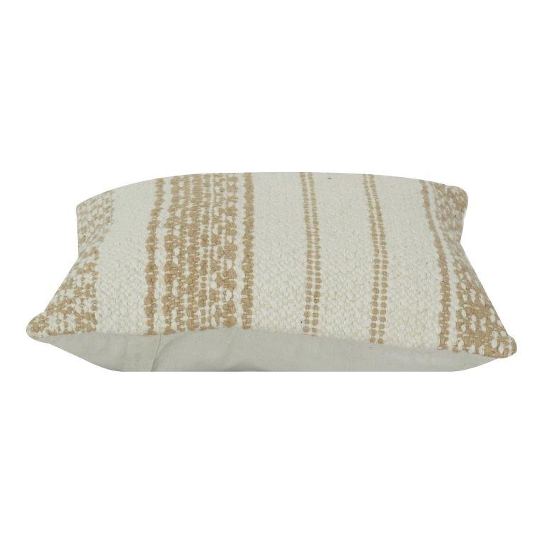 Handwoven Cotton Cushion Cover with Textured Neutral Stripes | Beige & Cream Boho Accent Pillow | 18x18 Inch