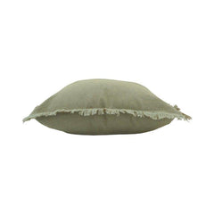 Sage green velvet cushion cover with frayed edges 45x45 cm