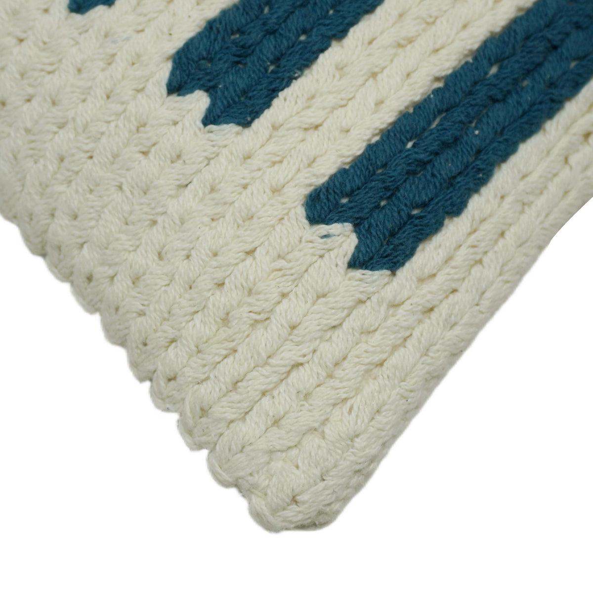 Handwoven Cotton Cushion Cover – Ivory, Black & Teal Striped Textured Design | 45 x 45 cm