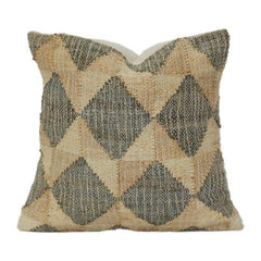 Handwoven Jute Cushion Cover – Rustic Geometric Diamond Pattern | Natural Textured Boho Throw Pillow Cover (18x18 Inch)