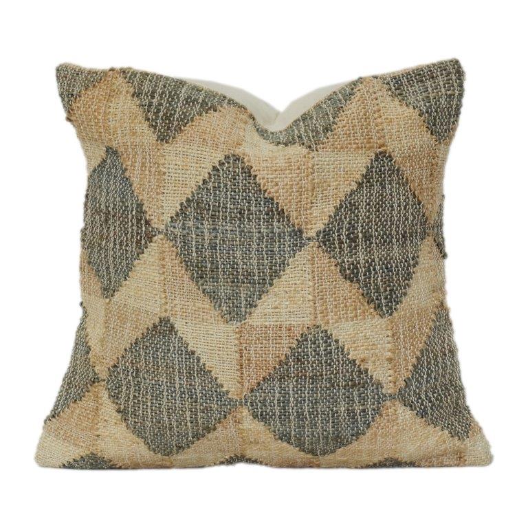 Handwoven Jute Cushion Cover – Rustic Geometric Diamond Pattern | Natural Textured Boho Throw Pillow Cover (18x18 Inch)