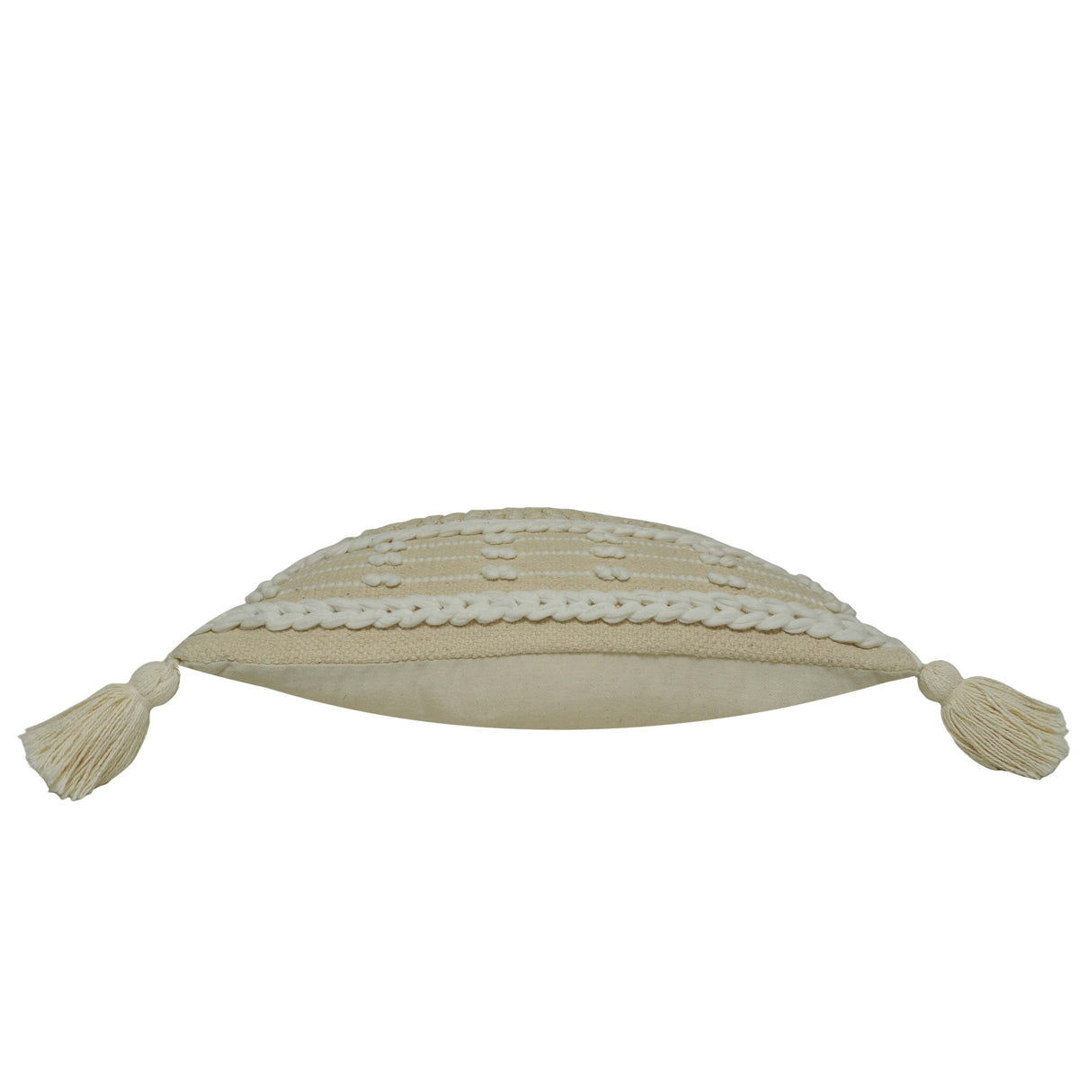 Handwoven Cotton Cushion Cover 45x45 cm | Boho Tufted Textured Throw Pillow Cover with Tassels | Ivory Decorative Cushion Cover | Hidden Zipper | 18x18 Inch