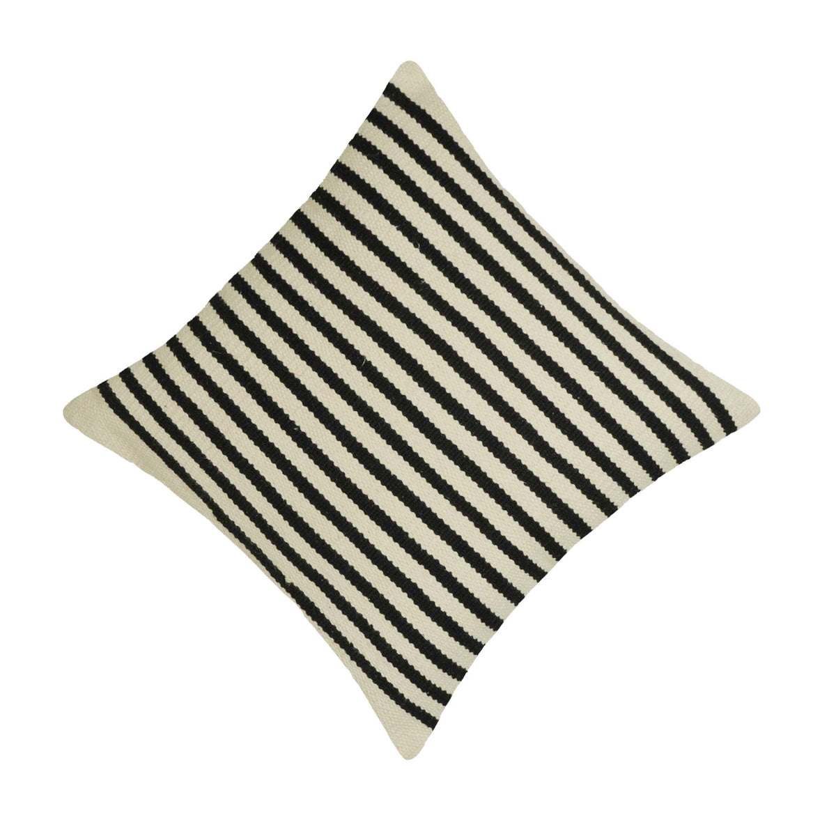 Handwoven Cotton Striped Cushion Cover 45x45 cm | Black & Ivory Woven Throw Pillow Cover | Modern Boho Farmhouse Decorative Cushion Cover | Hidden Zip
