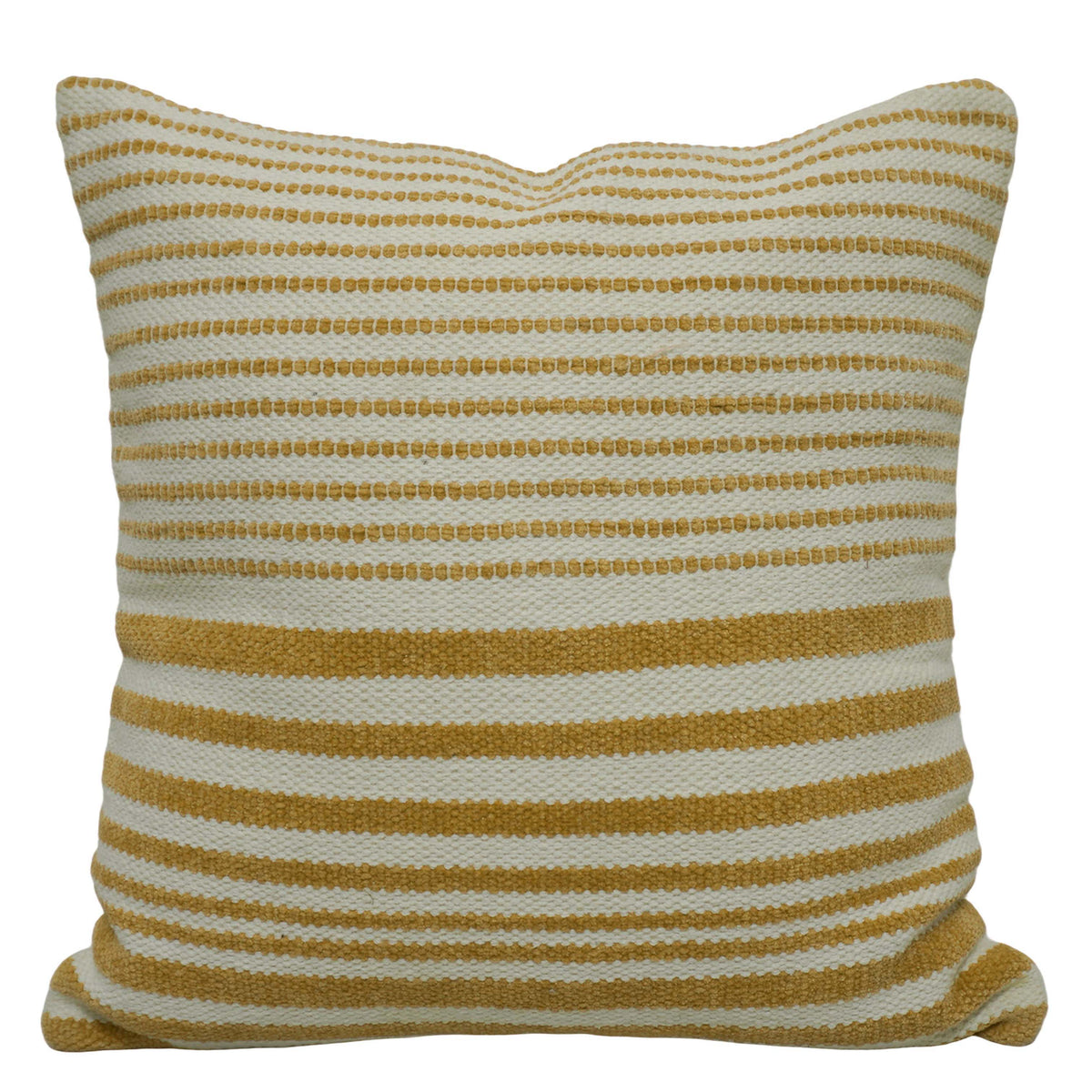 Handwoven Cotton Striped Cushion Cover 45x45 cm | Woven Textured Throw Pillow Cover | Natural & Mustard | Modern Boho Home Décor | Hidden Zip | 18x18 Inch