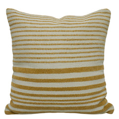 Handwoven Cotton Striped Cushion Cover 45x45 cm | Woven Textured Throw Pillow Cover | Natural & Mustard | Modern Boho Home Décor | Hidden Zip | 18x18 Inch