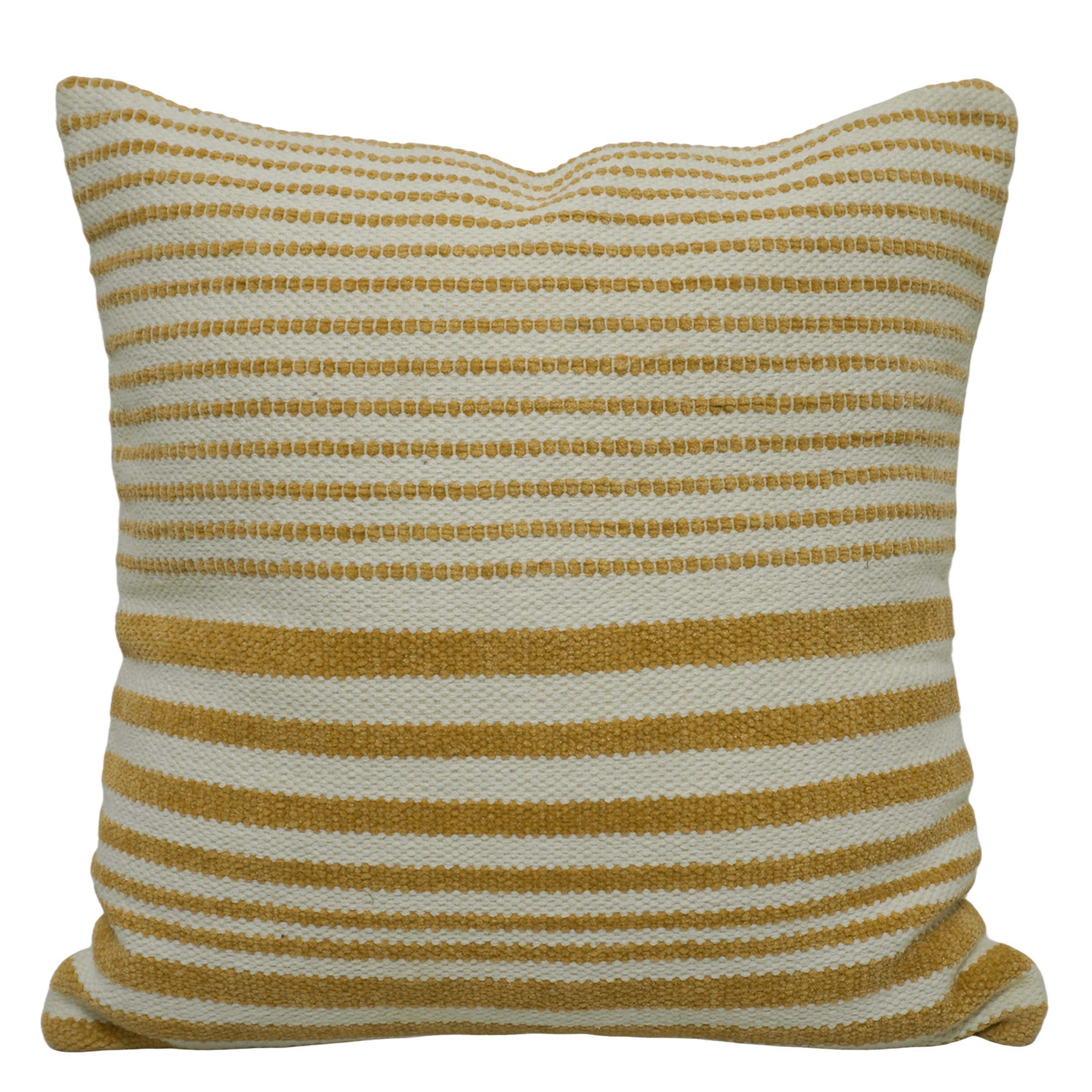 Handwoven Cotton Striped Cushion Cover 45x45 cm | Woven Textured Throw Pillow Cover | Natural & Mustard | Modern Boho Home Décor | Hidden Zip | 18x18 Inch