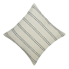 Handwoven Cotton Cushion Cover 45x45 cm | Ivory with Black Running Stitch | Artisan Woven Decorative Throw Pillow Cover | Modern Boho Home Décor