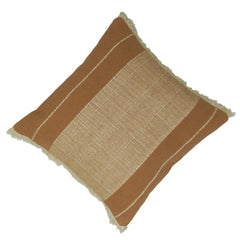 Handwoven Cotton Cushion Cover 45x45 cm | Beige & Brown Textured Striped Cushion Cover with Fringe | Decorative Throw Pillow Cover | Hidden Zipper | Boho Farmhouse Home Décor