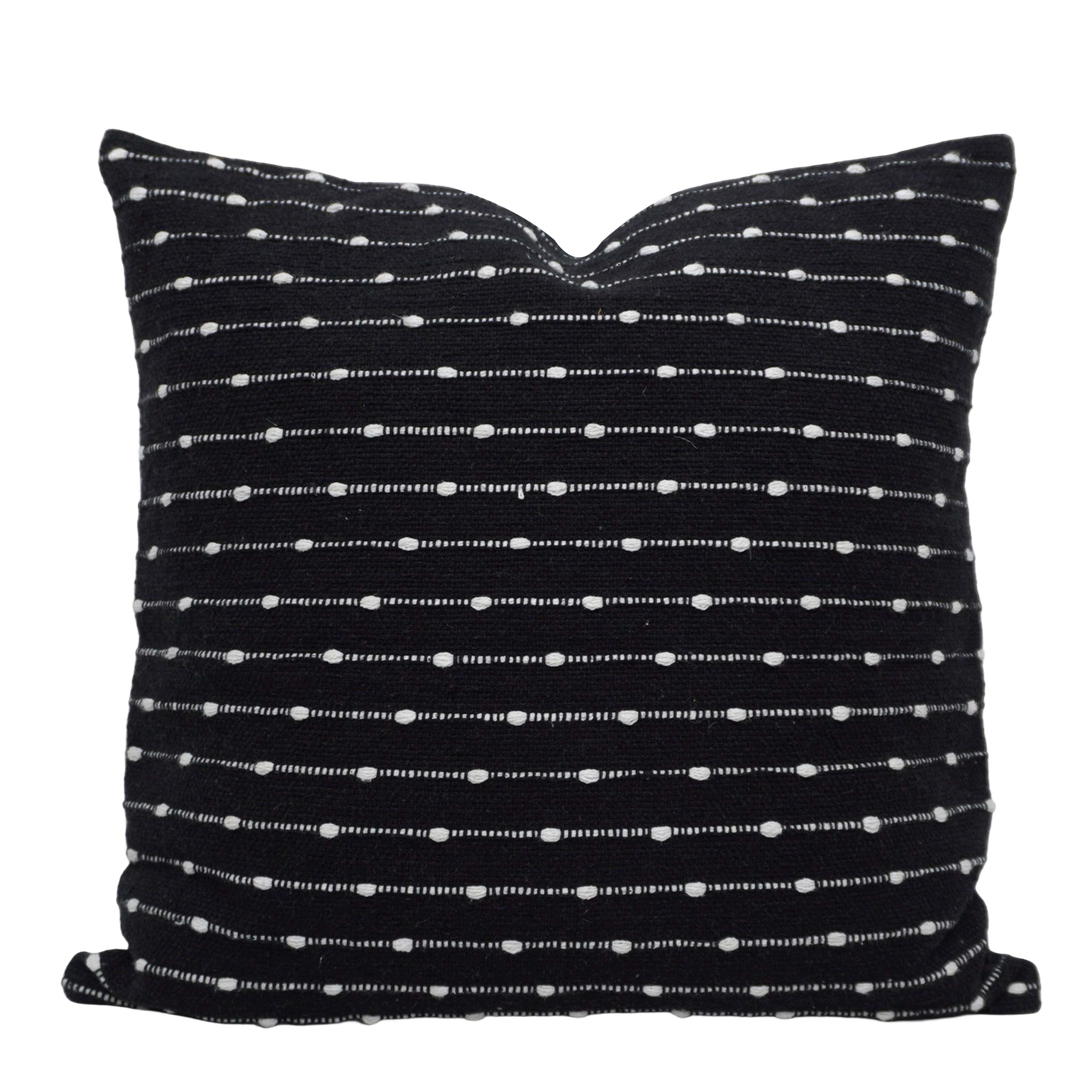 Handwoven Black & White Cotton Cushion Cover 45x45 cm | Textured Woven Striped Decorative Throw Pillow Cover | Modern Boho Home Décor