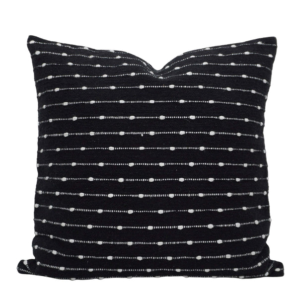 Handwoven Black & White Cotton Cushion Cover 45x45 cm | Textured Woven Striped Decorative Throw Pillow Cover | Modern Boho Home Décor