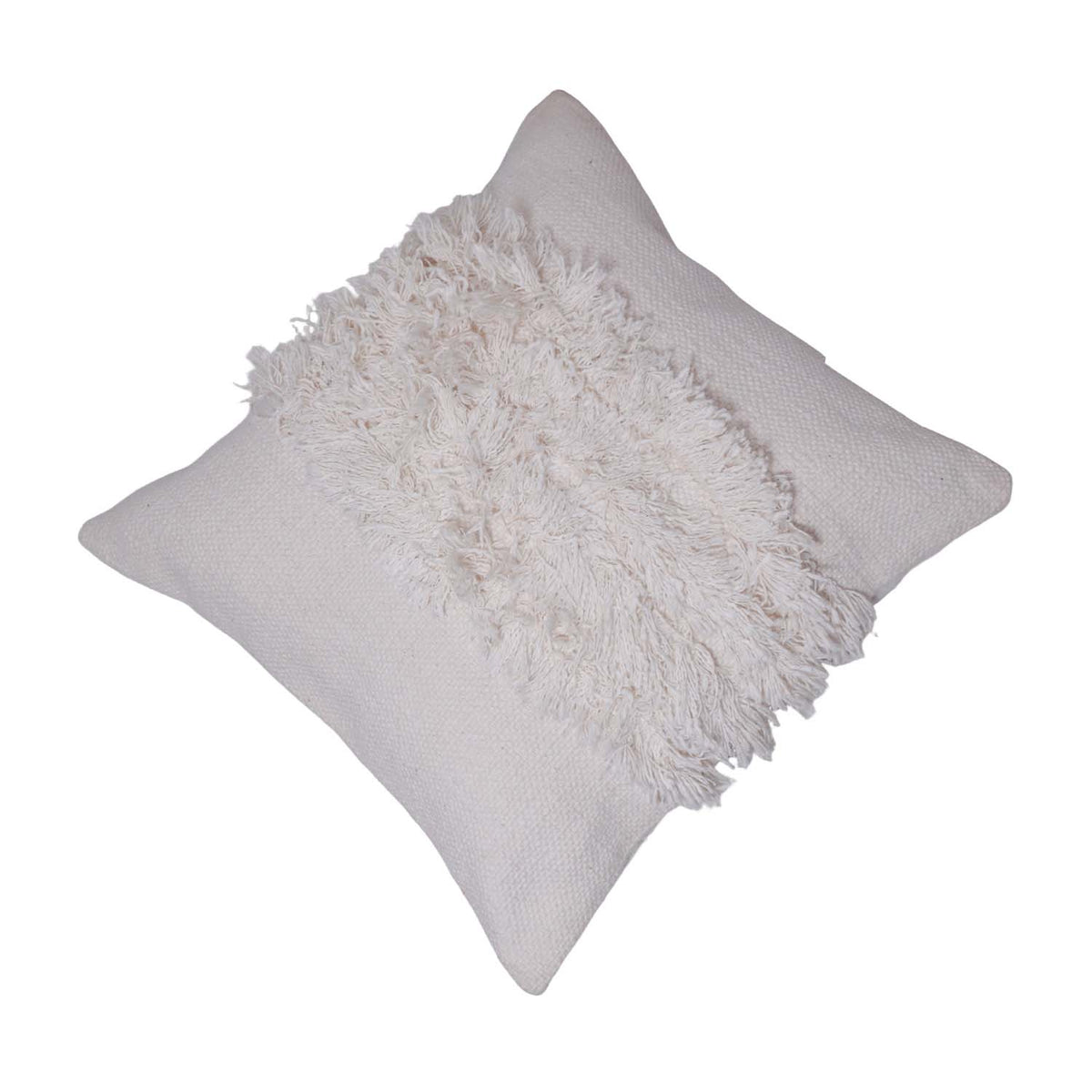 Ivory Tufted Cotton Cushion Cover 45x45 cm | Textured Boho Decorative Pillow Cover with Fringe Detail - Bulk manufacturer & supplier from Panipat, India