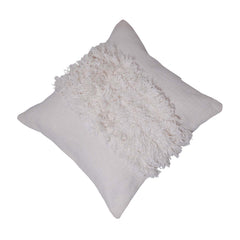 Ivory Tufted Cotton Cushion Cover 45x45 cm | Textured Boho Decorative Pillow Cover with Fringe Detail