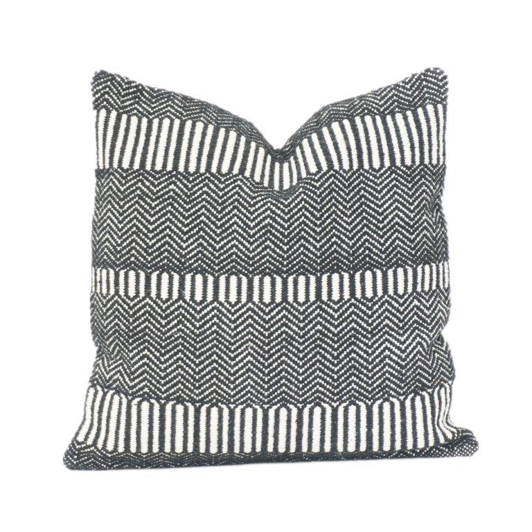 Handwoven Black & White Geometric Cotton Cushion Cover | 45x45 cm | Textured Boho Modern Design