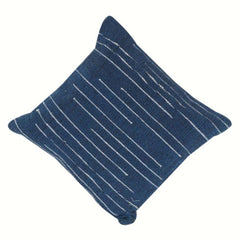 Handwoven Indigo Cotton Cushion Cover with Minimal Striped Design | 18x18 Inch Decorative Pillow Cover