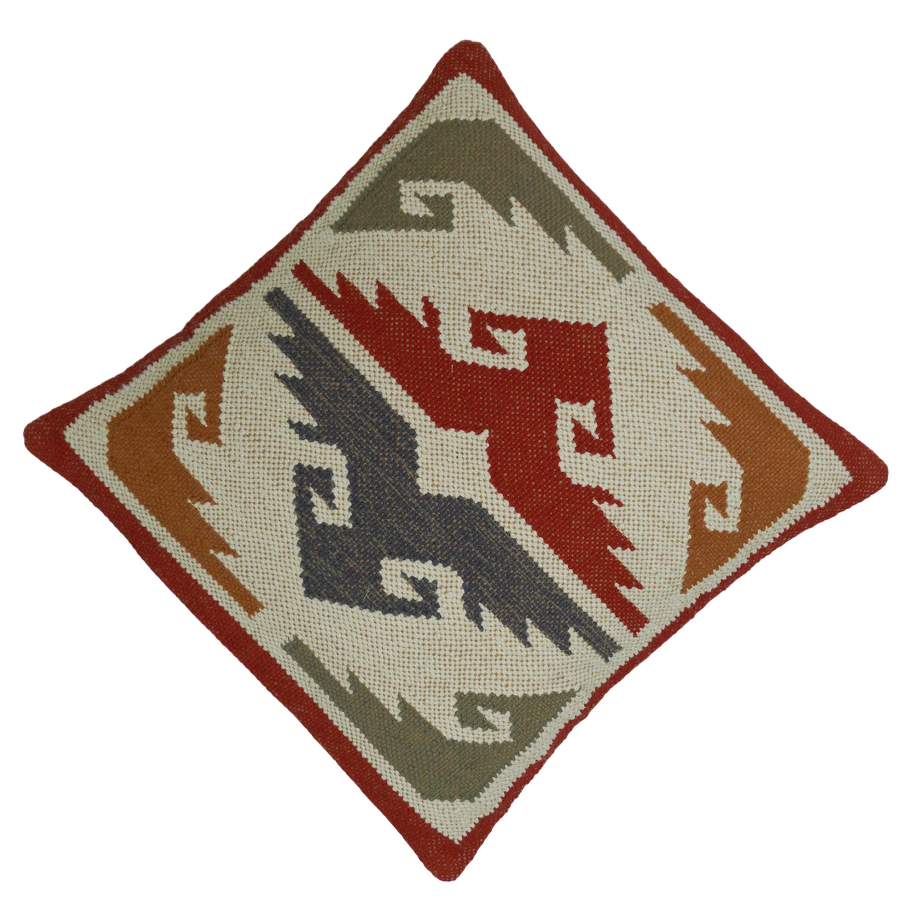 **Handwoven Cotton Cushion Cover – Geometric Tribal Pattern, Multicolor Textured Accent Pillow Cover, 45 x 45 cm**