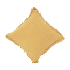 Solid Textured Cotton Cushion Cover with Fringed Edges – Mustard Yellow | Soft Woven Decorative Pillow Cover | 18x18 Inch