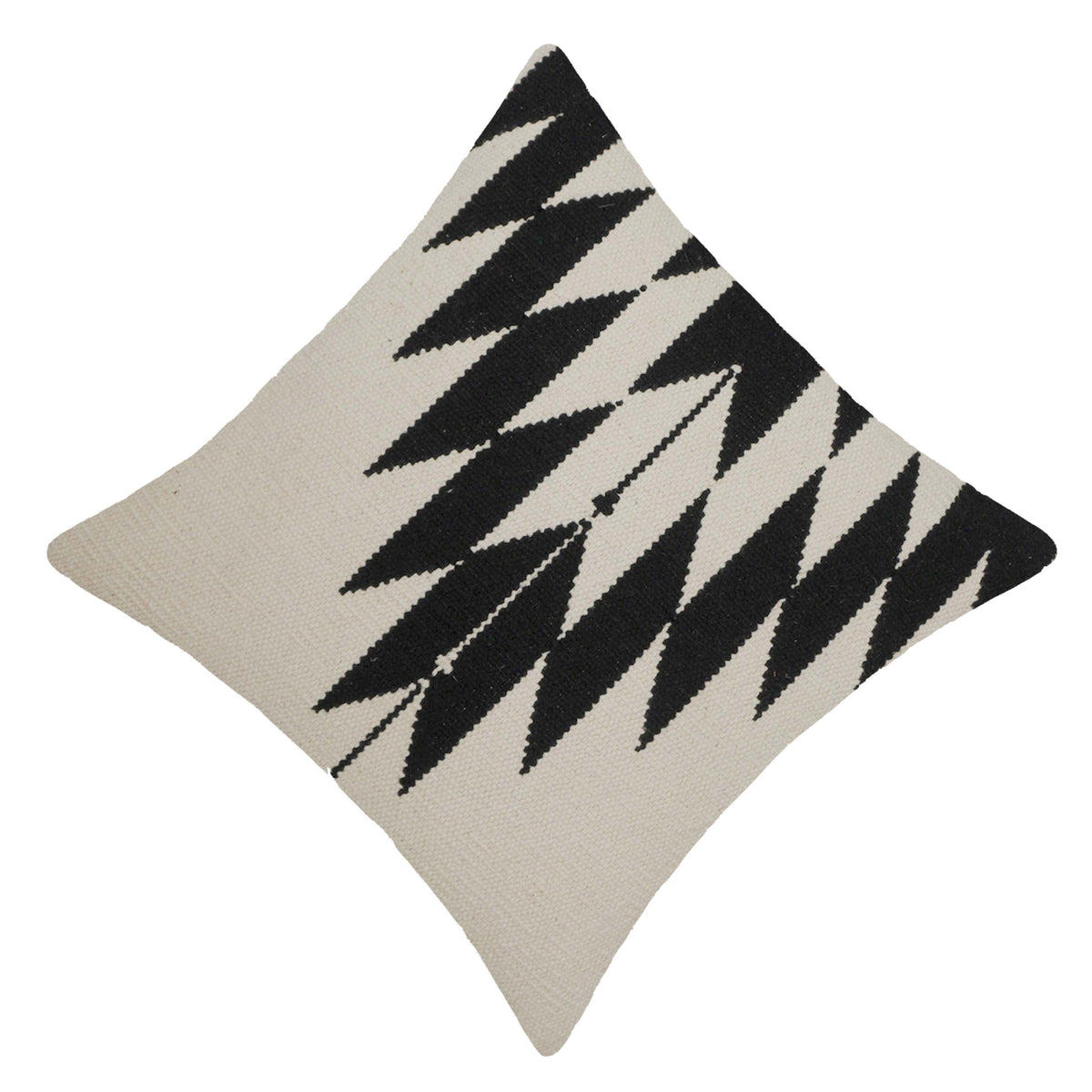 Handwoven Cotton Cushion Cover 45x45 cm | Black & Ivory Geometric Woven Design | Modern Boho Decorative Throw Pillow Cover | Concealed Zipper - Bulk manufacturer & supplier from Panipat, India