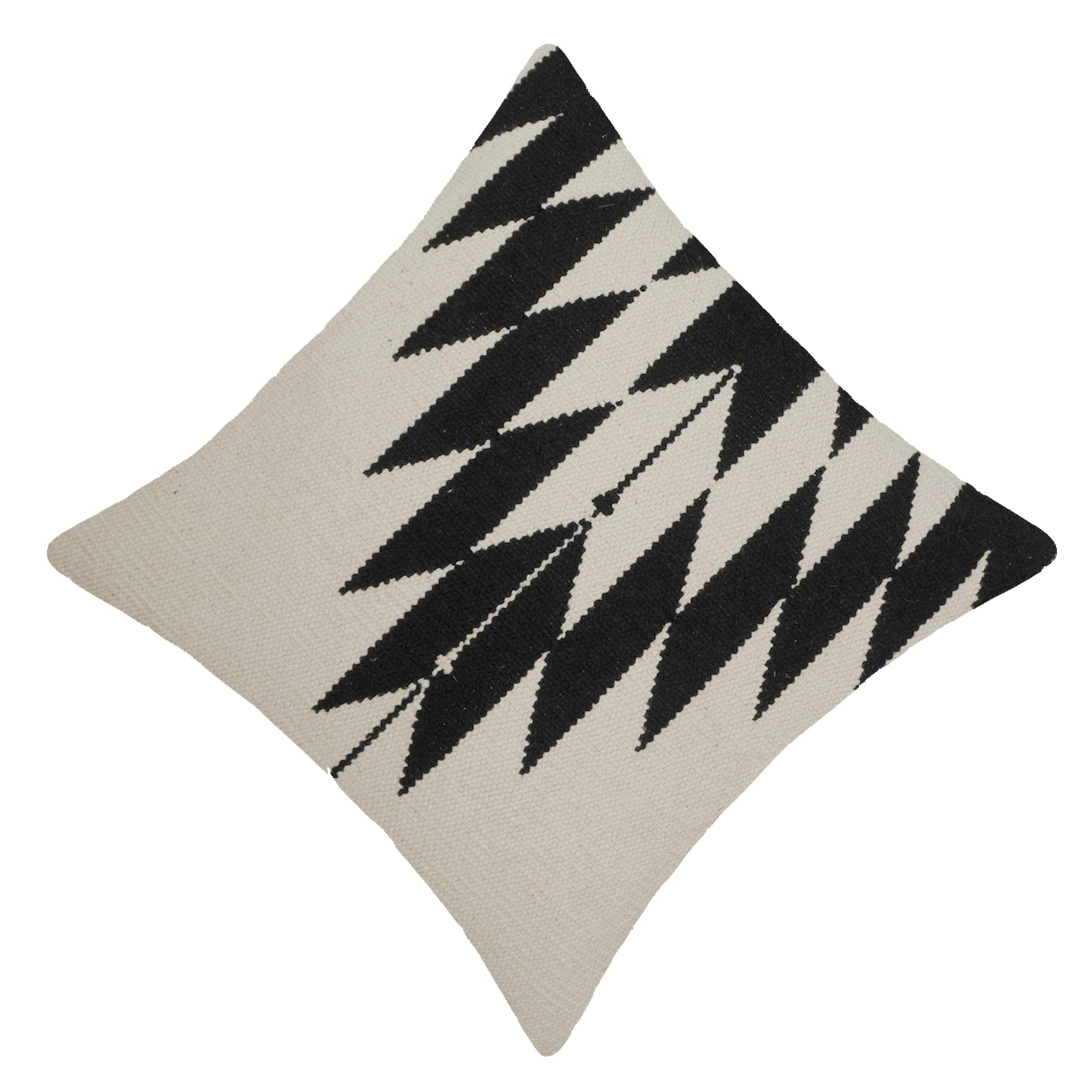 Handwoven Cotton Cushion Cover 45x45 cm | Black & Ivory Geometric Woven Design | Modern Boho Decorative Throw Pillow Cover | Concealed Zipper