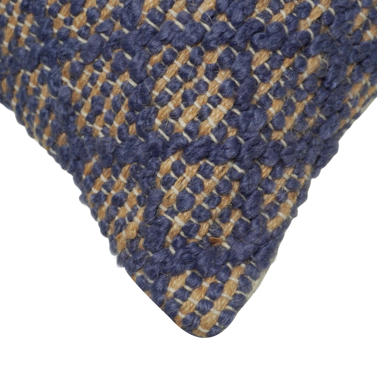 Handwoven Jute Cushion Cover 45x45 cm | Blue & Natural Diamond Pattern Decorative Throw Pillow Cover | Rustic Boho Farmhouse Cushion Case with Hidden Zipper