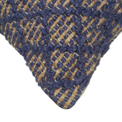 Handwoven Jute Cushion Cover 45x45 cm | Blue & Natural Diamond Pattern Decorative Throw Pillow Cover | Rustic Boho Farmhouse Cushion Case with Hidden Zipper