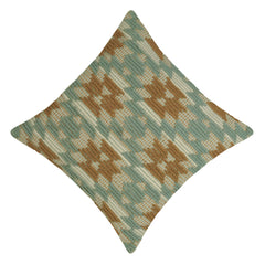 Handwoven Cotton Cushion Cover 45x45 cm | Geometric Textured Woven Throw Pillow Cover | Sage Green & Brown | Boho Modern Home Décor | Hidden Zipper