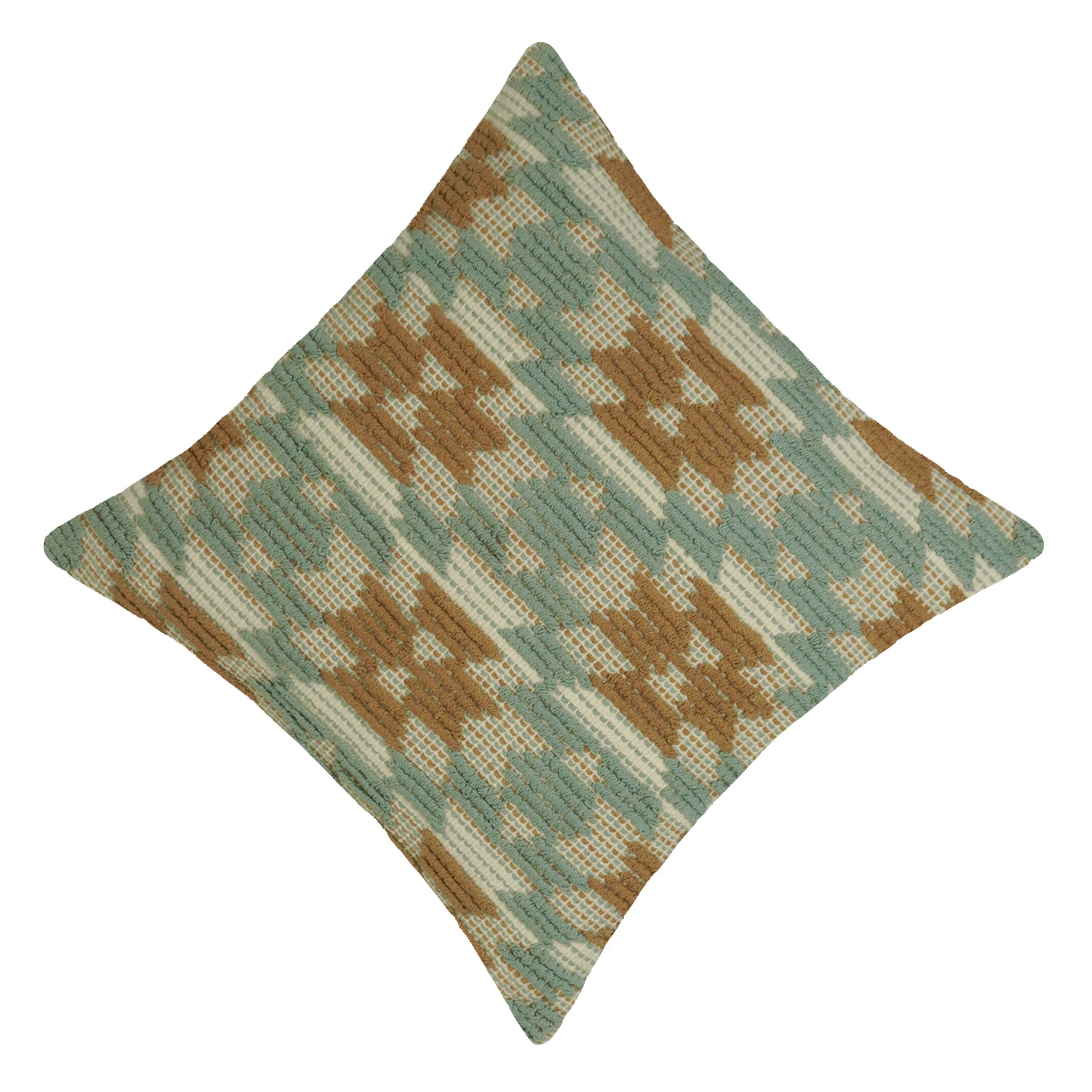 Handwoven Cotton Cushion Cover 45x45 cm | Geometric Textured Woven Throw Pillow Cover | Sage Green & Brown | Boho Modern Home Décor | Hidden Zipper