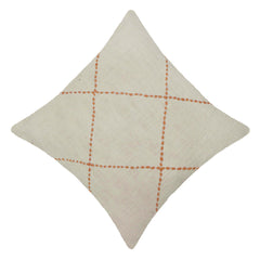 Hand Embroidered Cotton Cushion Cover 45x45 cm | Geometric Diamond Stitch Design | Decorative Throw Pillow Cover with Concealed Zip | Natural & Terracotta