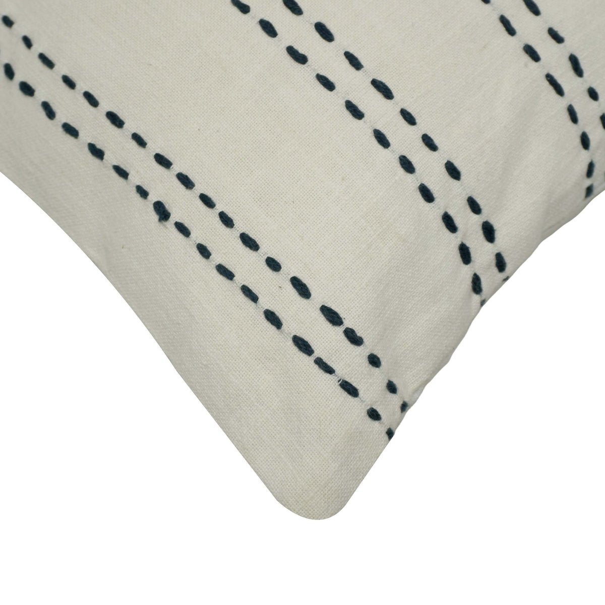 Handwoven Cotton Cushion Cover 45x45 cm | Ivory with Black Running Stitch | Artisan Woven Decorative Throw Pillow Cover | Modern Boho Home Décor